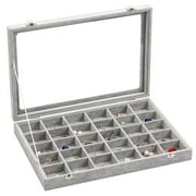 LANTWOO 30 Grid Velvet Clear Lid Jewelry Tray Organizer Rings Earrings Bracelet Holder Storage Box (Grey)