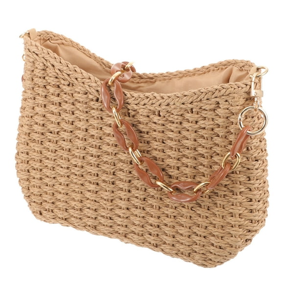 MLINS  Bag Straw Women's Shoulder Solid Color Seaside Vacation Beach (coffee)