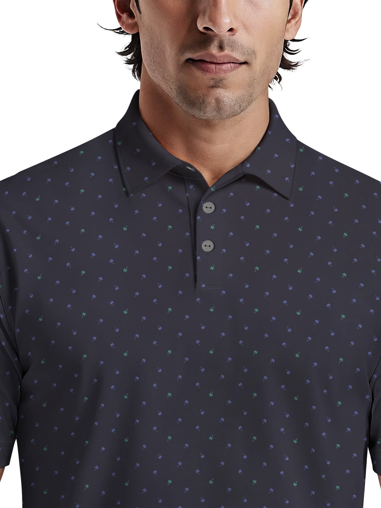 Ben Hogan Men's & Big Men's Performance Palm Tree Print Short Sleeve Polo Shirt, up to 5XL