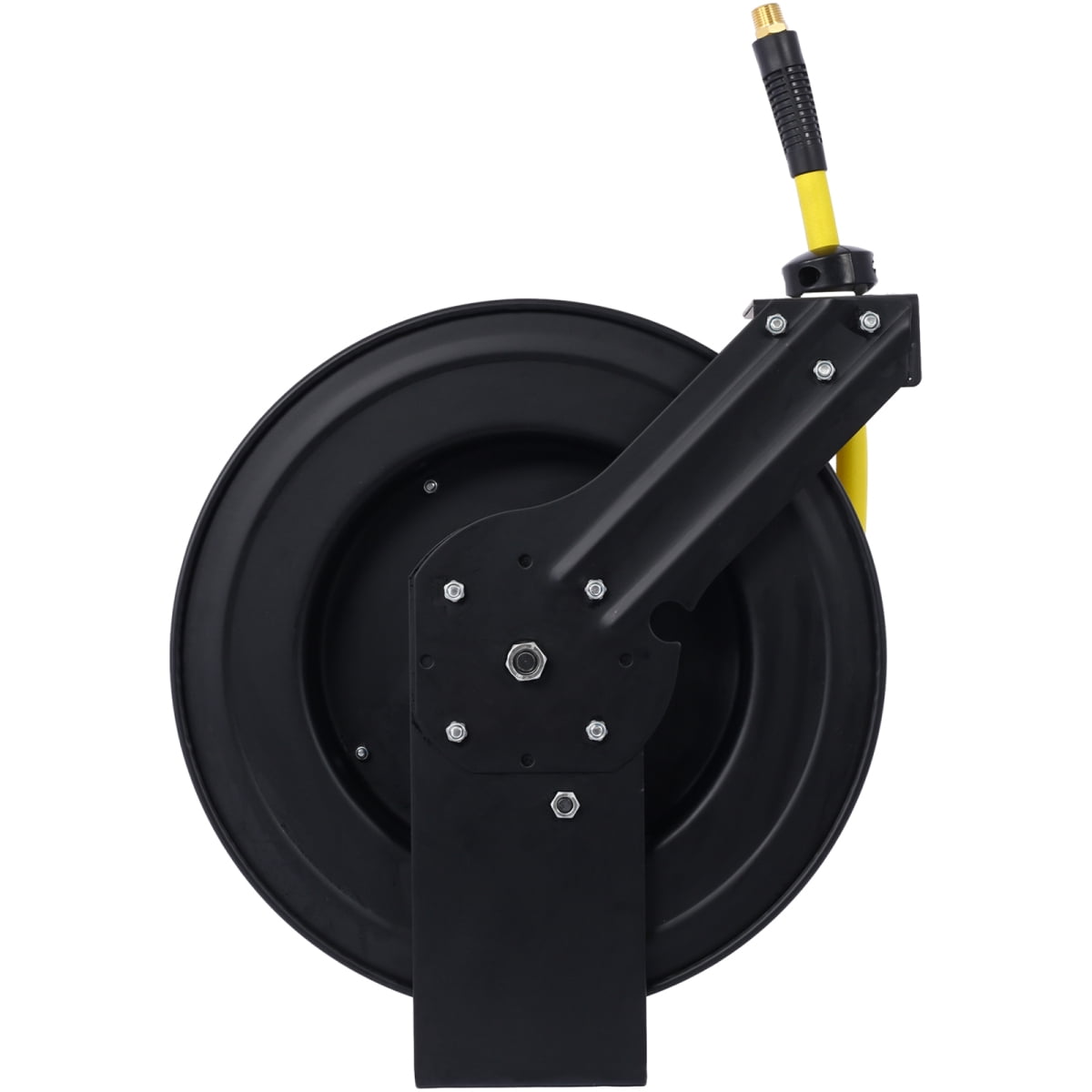 LuckyNote Retractable Air Hose Reel 1/2" x 50' Rubber Hose, 300 PSI Heavy Duty Steel Auto Rewind with Adjustable Guide Arm – Black