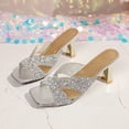 thumbnail image 5 of Gpaecead Women Sequined Rhinestone Low Heel Mules Square Toe Glitter Crisscross Strap Metallic Heel Spring Summer Party Elegant Shoes,Silver, 5 of 8
