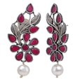 thumbnail image 4 of Efulgenz Boho Vintage Antique Ethnic Gypsy Tribal Indian Oxidized Silver Pearl Drop Floral Jhumka Dangle Earrings Jewelry (Style 3), 4 of 4