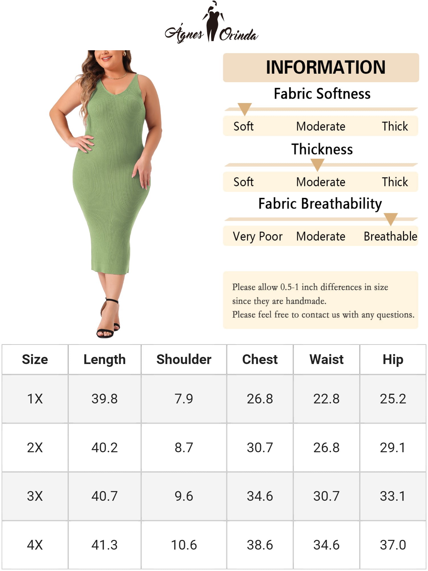 DARING DIVA Plus Size Sweater V Neck Ribbed Knit Bodycon Dress 3X Green