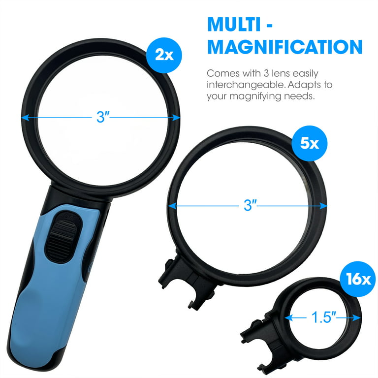 3-in-1 LED Hands-Free Hobby Magnifier Set with Interchangable Lenses