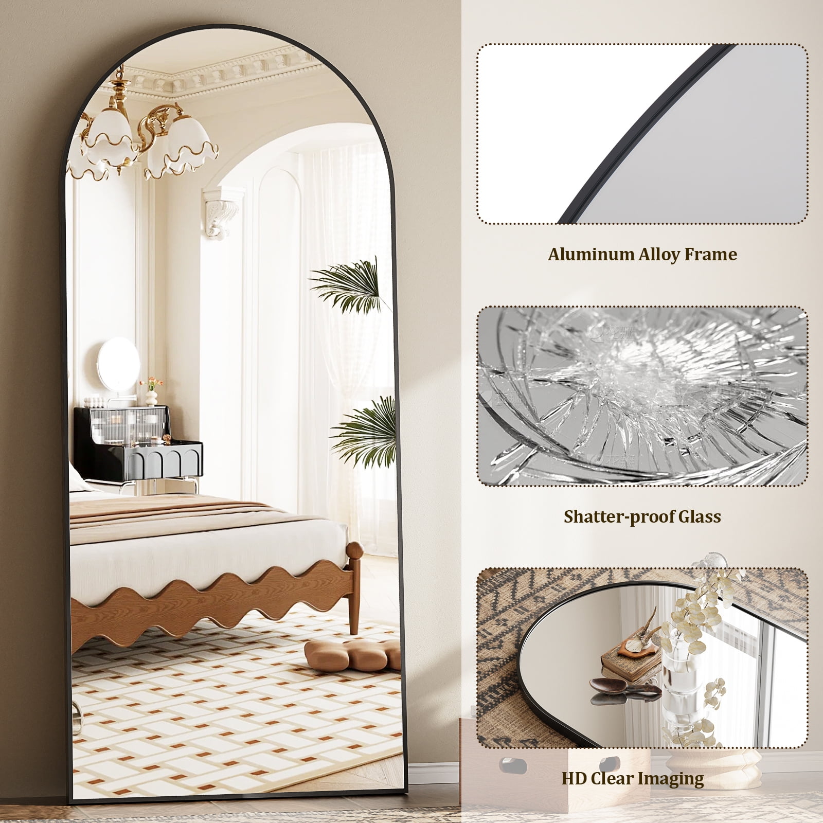 Cenovo 78"x 38" Arched Full Length Mirror Full Body Floor Mirrors, Black