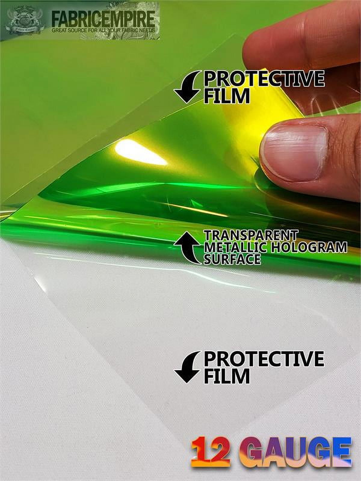 12 Gauge Metallic Transparent Hologram Green Plastic Vinyl Fabric 38" Wide Sold By The Yard
