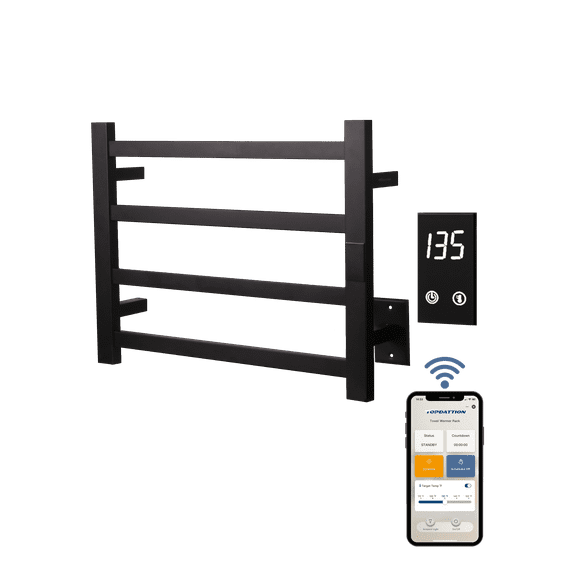 Topdattion Smart Wireless Electric Towel Warmer | Blade Thin 4 Bar Design | Matte Black