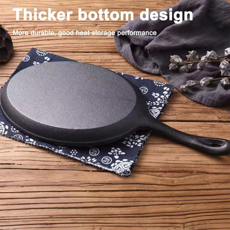 Cast Iron Grill Pan Non-Stick Frying Pan with Handle Grill Plate No Chemical Coating Gas and Induction Friendly