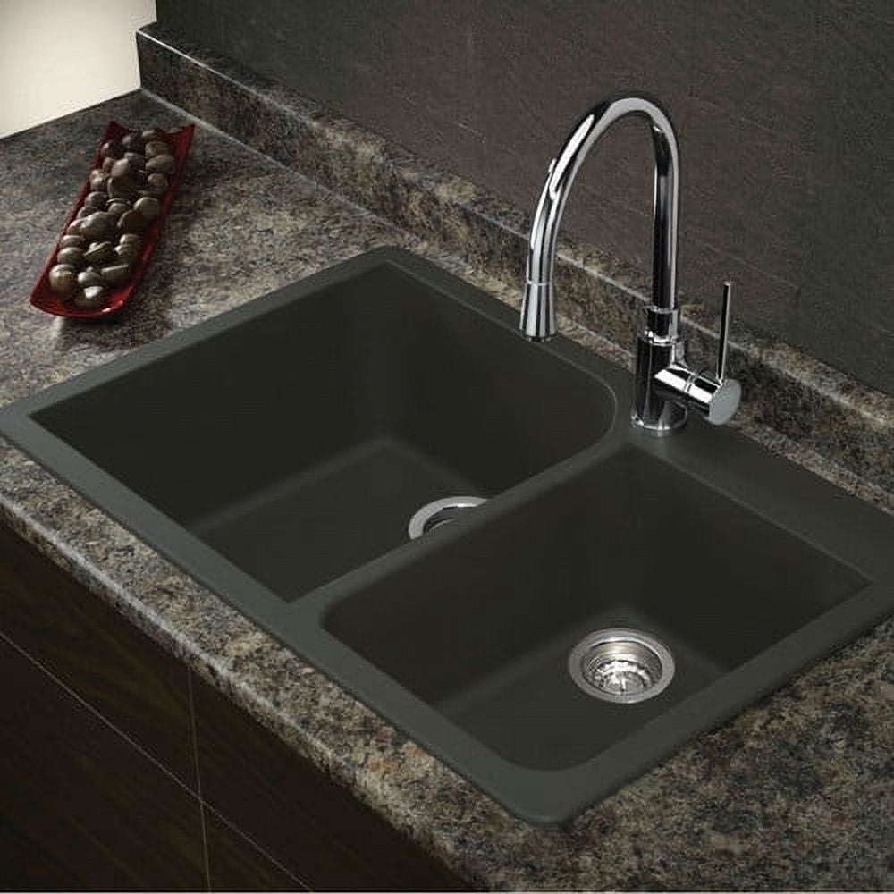 Transolid Radius 33'' L x 22'' W  Granite Double Offset Drop-in Kitchen Sink