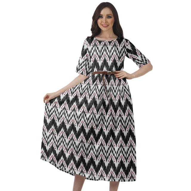 Moomaya Robe à Manches Courtes Imprimée Plissée Femme Grande Taille Robe Décontractée de Travail