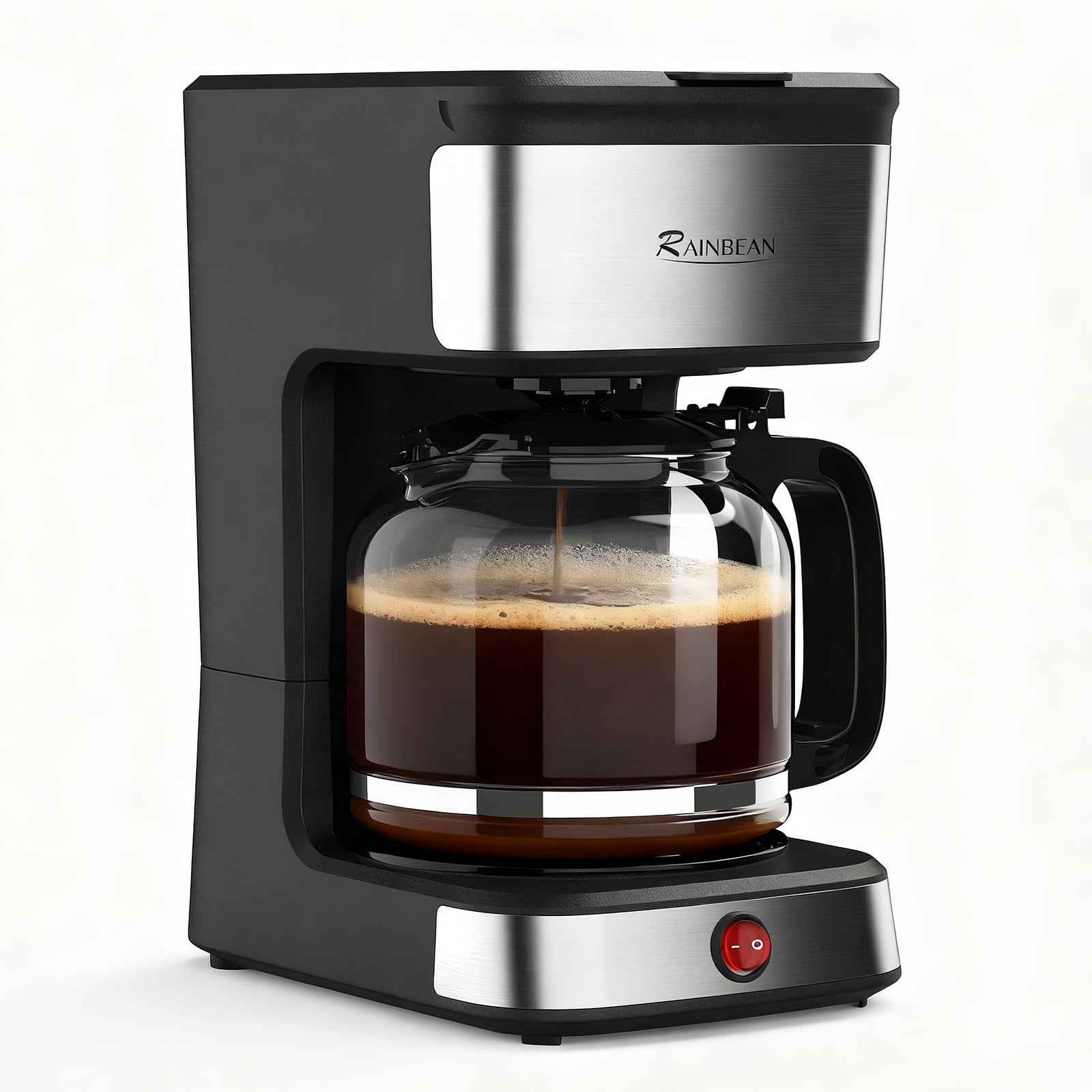 RAINBEAN 12 Cup Drip Coffee Maker,Home Office Coffee Brewing Machine with Removable Filter,Glass Carafe and Heated Base Black & Stainless Steel