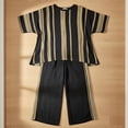 thumbnail image 5 of Atogsazn Womens Plus Size Linen Set Baggy Casual Striped 3/4 Sleeve Tops & Wide Leg Pants Outfit Lightweight Sets Black XXXL Fashion, 5 of 5