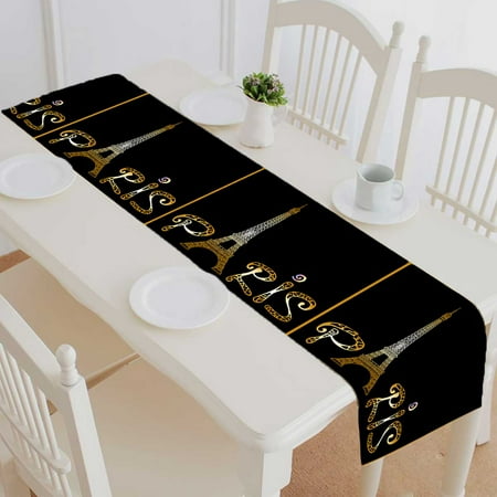 

PKQWTM Paris with Eiffel tower Cotton and Linen Table Runner Kitchen Dining Room Supplies Size 16x72 Inch