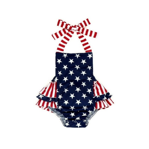 Baby Girls Patriotic USA Stars Stripes Cotton Romper Fourth of July Jumpsuit Outfit 6M