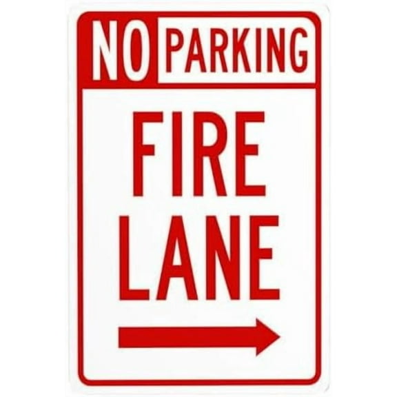 Fire Lane With Right Arrow Metal Warning Signs, Cautions Security Tin Sign, Safety Posted Signs for Street Business Wall Decor 8 x 12 Inch
