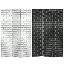 Oriental Furniture 6 ft. Tall Double Sided Black & White Brick Canvas Room Divider