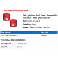 thumbnail image 2 of Tail Light Lens Set 2 Piece - Compatible with 1975 - 1986 Chevy C20 1976 1977 1978 1979 1980 1981 1982 1983 1984 1985, 2 of 2