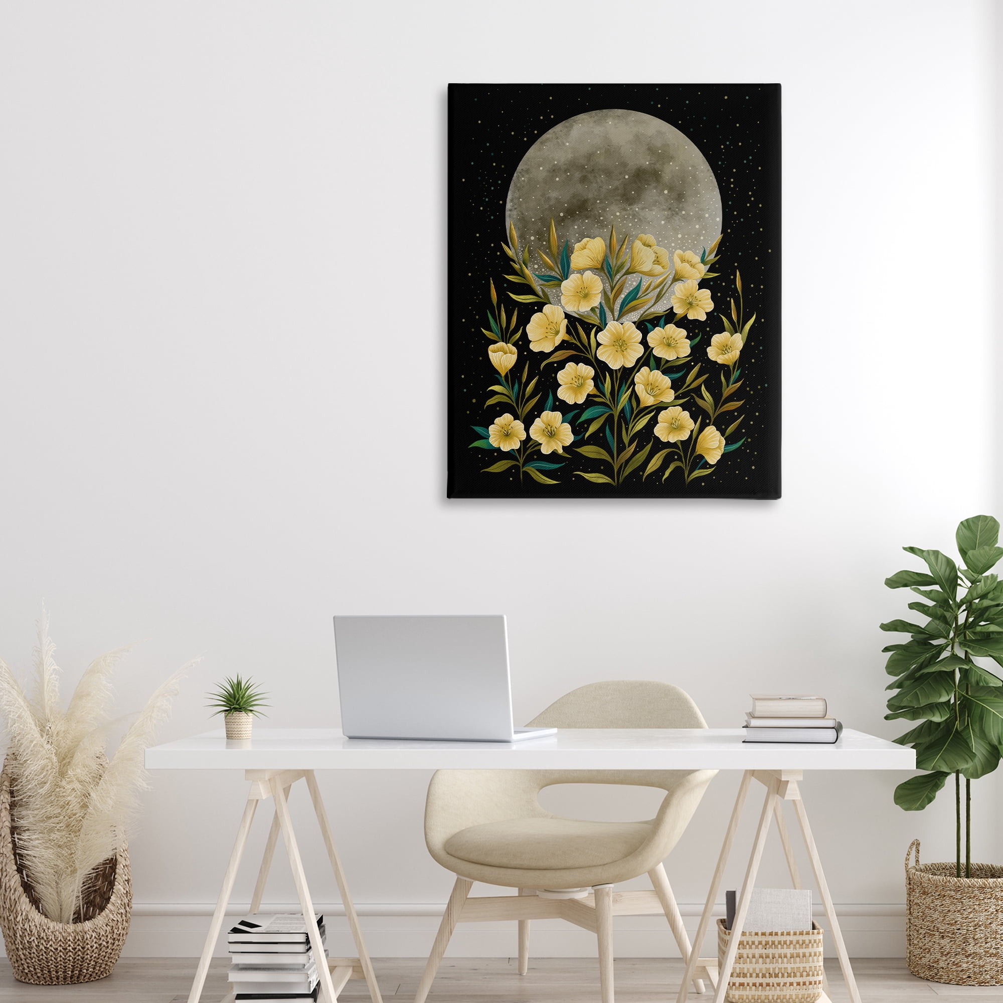 Stupell Industries Moon Greeting Yellow Flowers Canvas Wall Art, design by Episodic Drawings