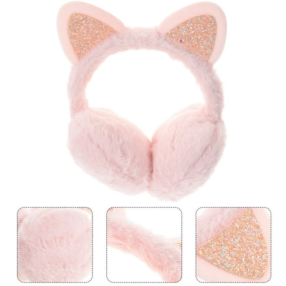 WEUVEB 1PC Pink Plush Winter Ear Muffs Cat Ear Shape Cold Proof for Girls 9.1X7.1X4.3in