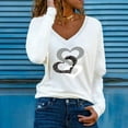 thumbnail image 2 of CEHVOM T-Shirt pour Femme à Col en V Décontracté à Manches Longues avec Imprimé et Coutures, Chandail « Love », 2 of 4