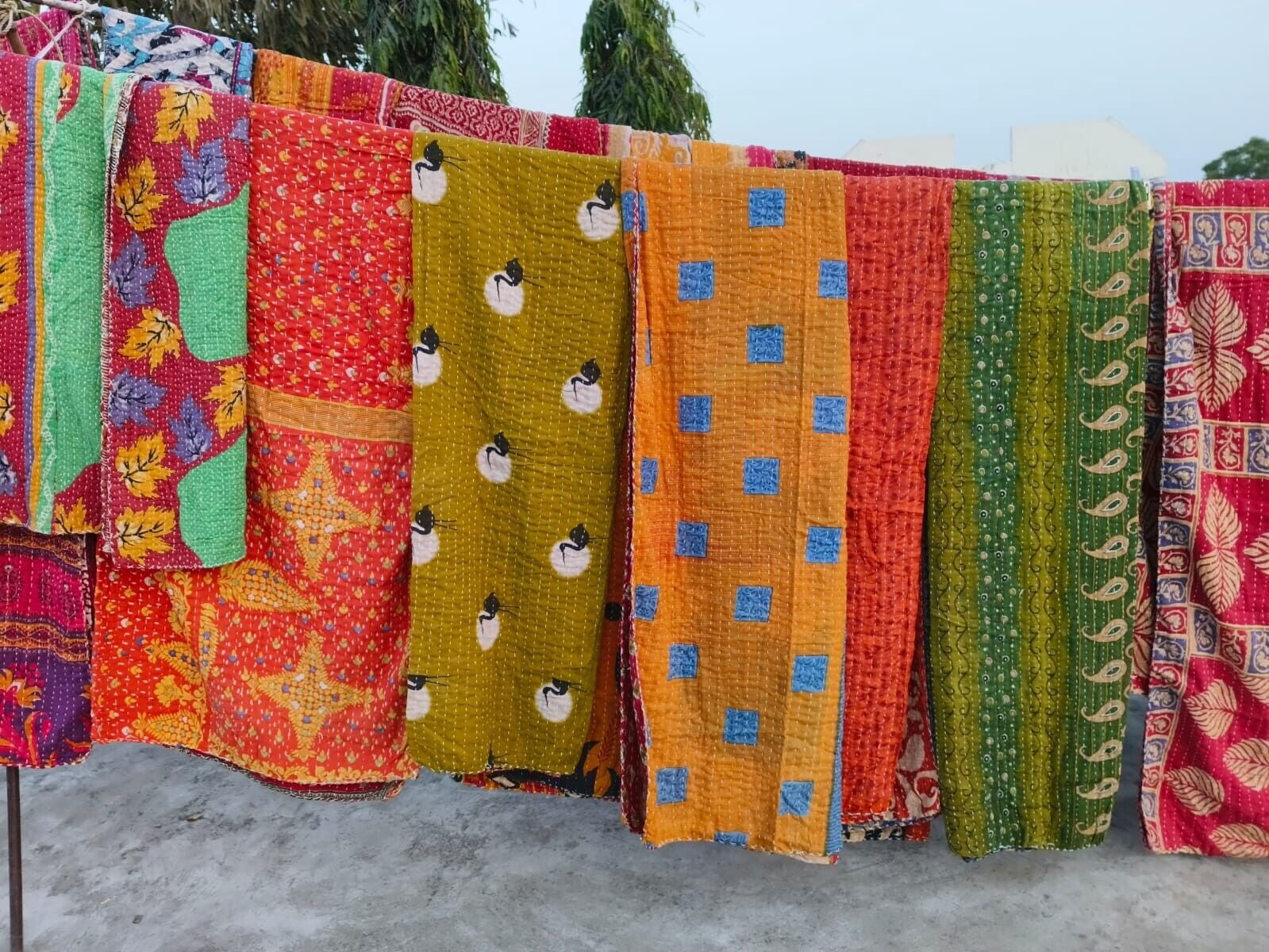 Nilehari Handicrafts Vintage Kantha Quilt, Kantha Throw Blanket, Cotton, Twin Size, All Seasons, 5 Count