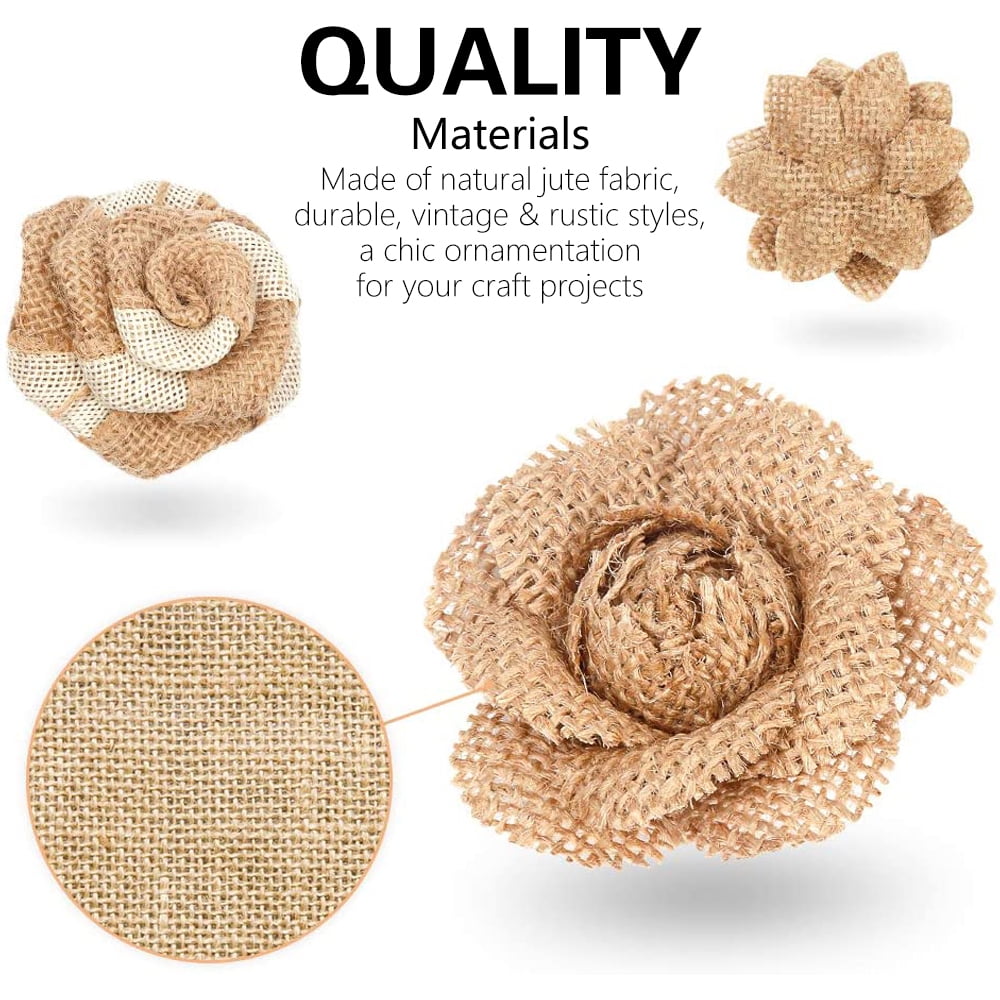 AMERTEER 24PCS Handmade Burlap Flowers Set, 8 Styles Natural Rustic Burlap Flowers Craft Burlap Lace Pearl Bowknot Great for Wedding Home Decoration Christmas Party DIY Craft Bouquets