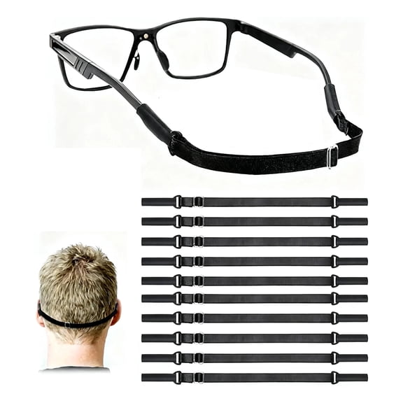 ZHIGUANG 10Pcs Adjustable Eyeglass Straps, No Tail Silicone Sport Eyewear Strap for Sunglasses Daily Wear, Black