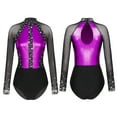 thumbnail image 7 of Aiihoo Women Sparkly Gymnastics Leotard Dress Long Sleeve Ballet Dancewear Figure Ice Skating Dress Purple XL, 7 of 7