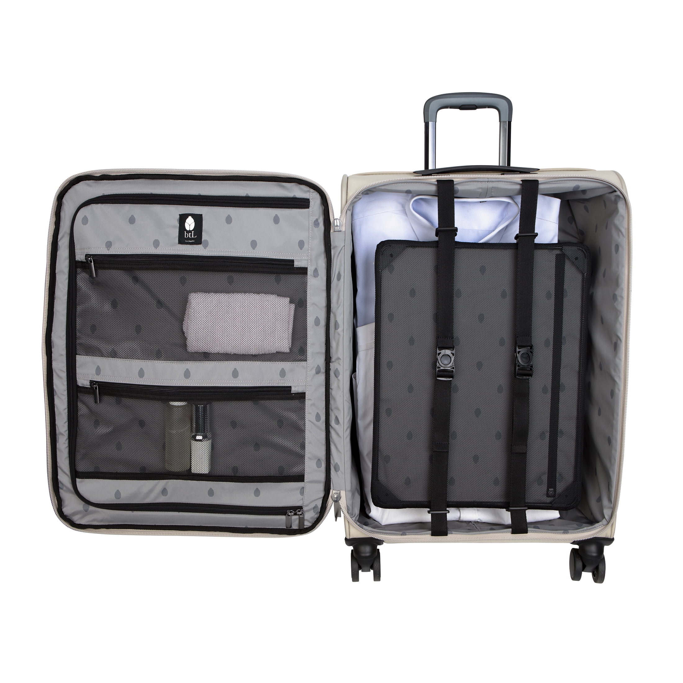 btL 20-inch Expandable Nylon Softside Carry-on Upright Luggage With 360 Spinner Wheels and Divider Pockets, Taupe