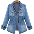 thumbnail image 1 of chamarra de mezclilla azul casual para mujer, manga larga, desgastada, lavada, de algodón, ropa exterior Azul CH Azul CH Xishao ropa, 1 of 2