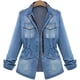 thumbnail image 1 of chamarra de mezclilla azul casual para mujer, manga larga, desgastada, lavada, de algodón, ropa exterior Azul G Azul G Xishao ropa, 1 of 2