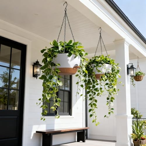 Large Self Watering Hanging Planters for Indoor Outdoor Plants, 13 Inch 2 Pack, Hanging Plant Pots with Removable 50 Oz Reservoir, Plastic Hanging Basket for Window, Porch, Garden