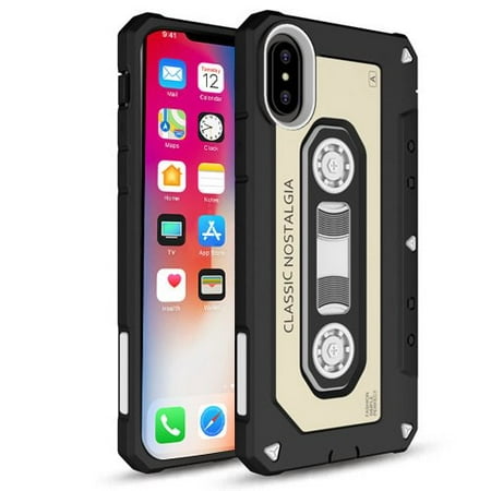MUNDAZE Gold Classic Cassette Tape Dual Shock Case For Apple iPhone X Phone