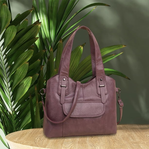 Bolso de hombro de piel sintética tipo hobo, suave, para mujer, ideal para ir de compras, a diario y para el trabajo. Púrpura