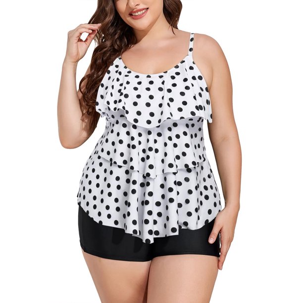 Plus Size Bathing Suit for Women Two Piece Swimsuits Layered Ruffle