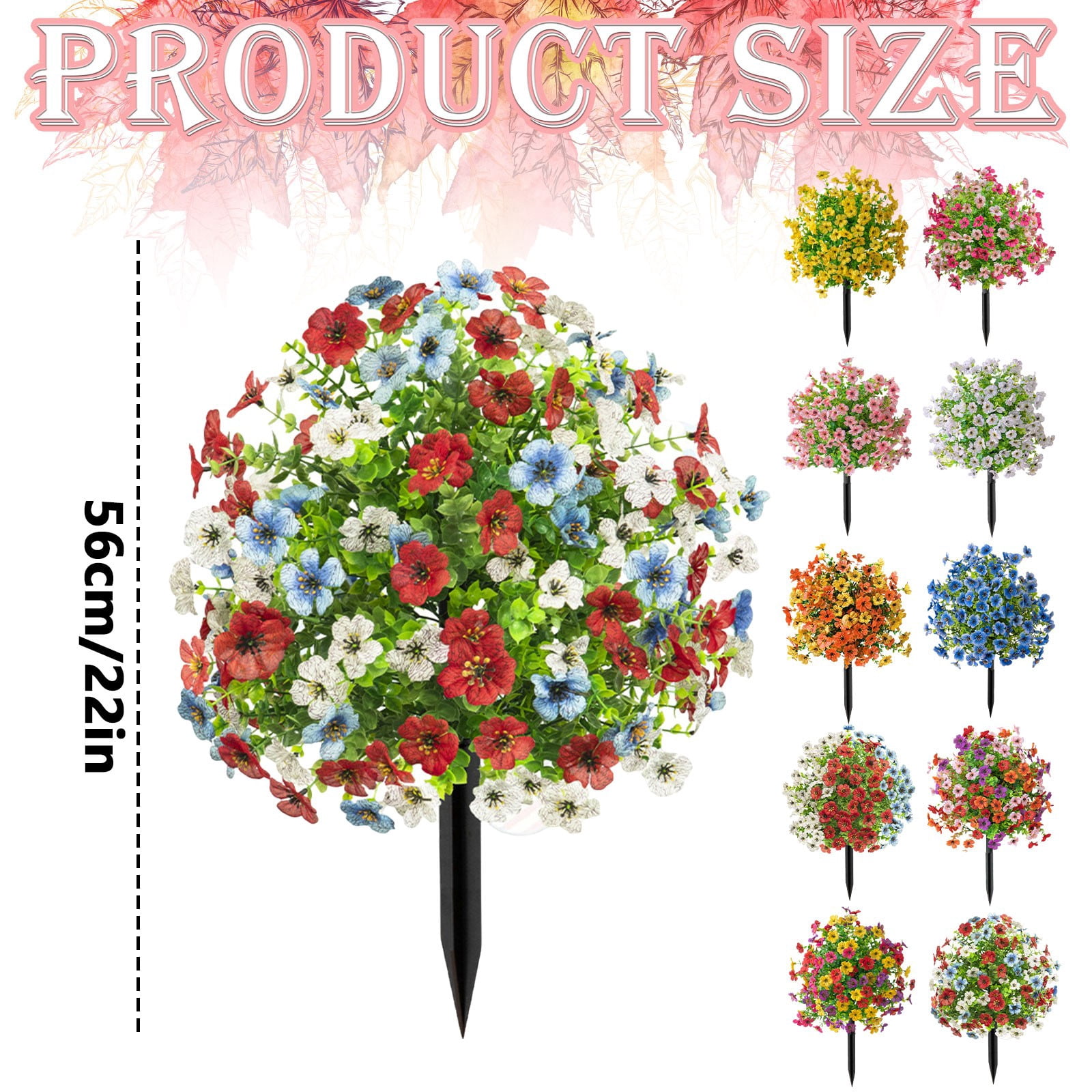 Artificial Topiary Ball Flowers, UV Resistant Faux Flower Bush with Ground Spike, Faux Greenery Shrubs, Realistic Fake Bushes Plants, No Watering Fake Floral Arrangement for Garden, Patio, Porch
