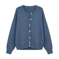 thumbnail image 7 of VSSSJ Women's Button Down Knit Cardigan Round Neck Loose Solid Long Sleeve Sweater Jacket Outerwear Casual Fall Winter Outfits Blue L, 7 of 7