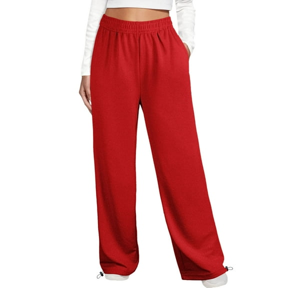 jjayotai Clearance for Women Pants Women's High Waisted Sweatpants Workout Active Joggers Pants Baggy Lounge Bottoms Rollbacks Red