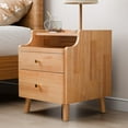 thumbnail image 2 of Nightstand with Drawers, Pre-Assembled, Natural Solid Wood Night Stand with Open Sliding Shelf, Mid Century Modern Small Bedside Table Cabinet for Bedroom, End Side Table, Natural Oak, 2 of 8