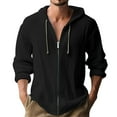 thumbnail image 2 of YOIAVAIOY Mens Zip Up Hoodie Shirts Lightweight Drawstring Athletic Jacket Big and Tall Long Sleeve Hooded T-shirt Black M, 2 of 6