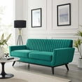 thumbnail image 2 of Tufted Loveseat Sofa, Velvet, Teal Blue, Modern Contemporary Urban Design, Living Lounge Room Hotel Lobby Hospitality, 2 of 7