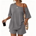 thumbnail image 3 of Womens 2 Piece Summer Shorts Set Lounge Matching Two Piece Oversized Beach Vacation Outfits 2026 Sweatsuits Gray 2XL, 3 of 8