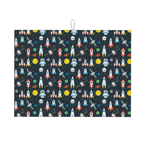 Balery Rocket Space Alfombrilla de Secado para Cocina, 18x24 Pulgadas, Súper Absorbente para Platos y Encimeras