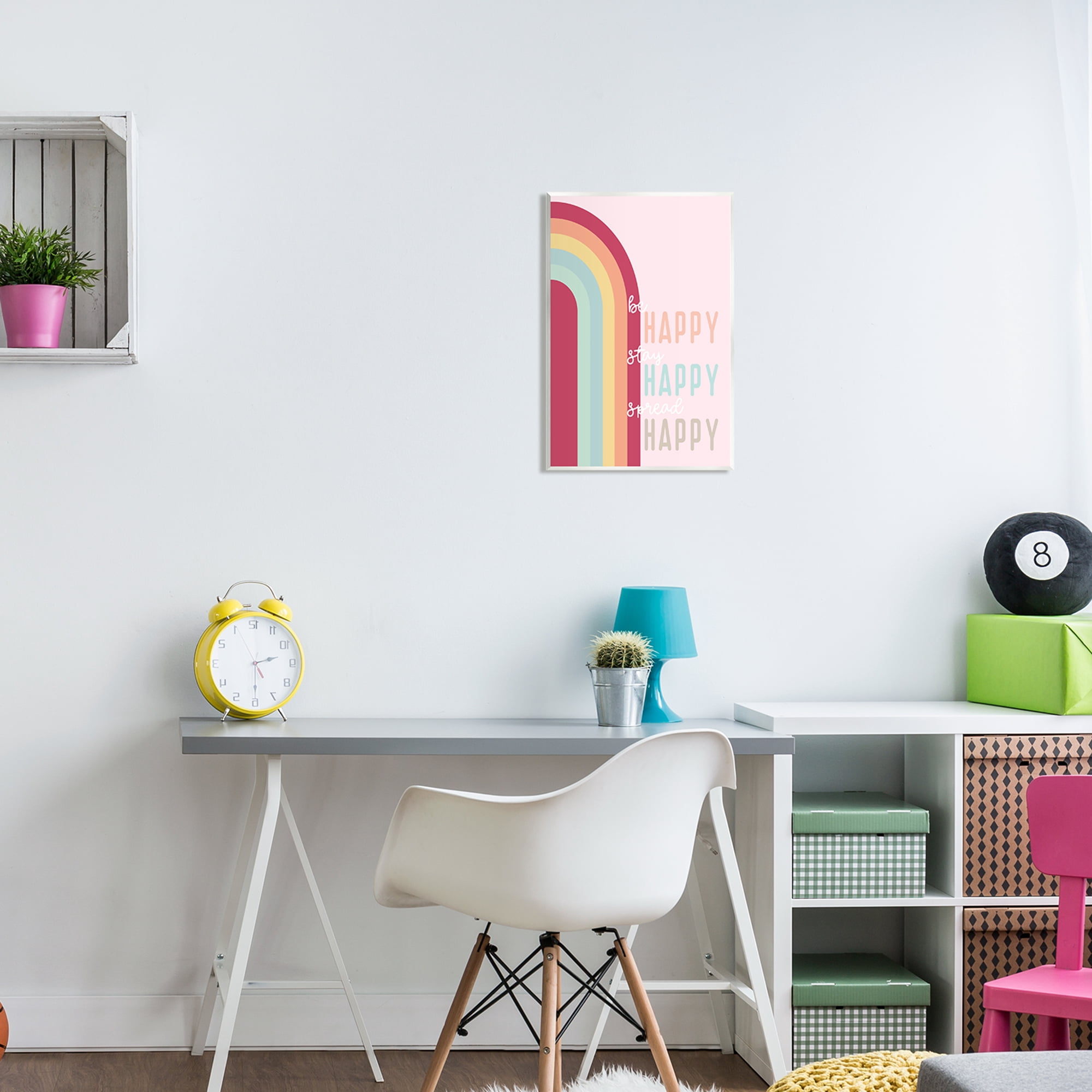 Stupell Be Stay Spread Happy Pink Rainbow Landscape Painting Wall Plaque Unframed Art Print Wall Art