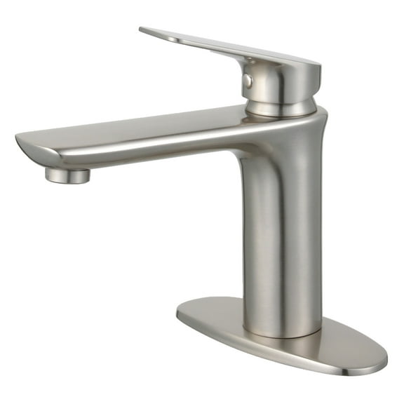 Fauceture LS4208CXL Frankfurt Single-Handle Bathroom Faucet with Deck Plate and Drain, Brushed Nickel