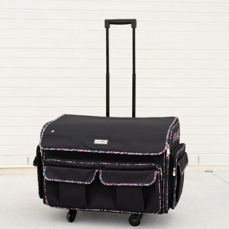 Collapsible Rolling Serger Machine Case, Black Floral - Everything