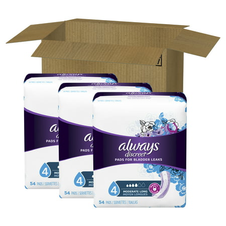 Always Discreet Incontinence Pads for Women, Moderate Absorbency, Long Length, 162