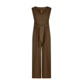 thumbnail image 4 of SDNall Casual Pants for Women Fashion Summer Solid Casual V Neck Sleeveless Belted High Waist Long Pants Rompers, 4 of 9