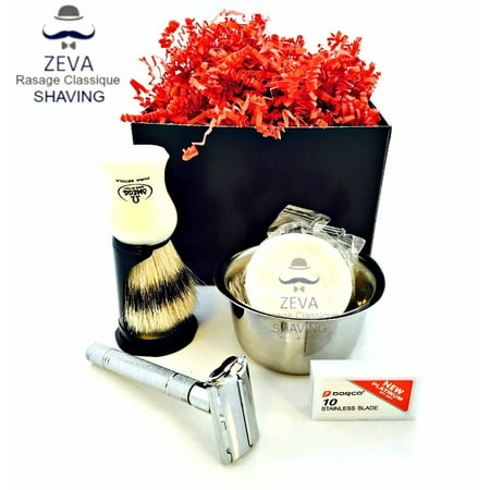 Safety Razor DE Shaving Set ZEVA Omega Dorco Best 5in1 Men Gift (Best Safety Razor For Beginners)