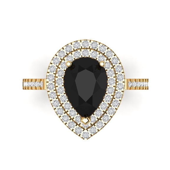 Halo Engagement Ring for Women - 2.48ct Natural Onyx in 18K Yellow Gold Promise Ring
